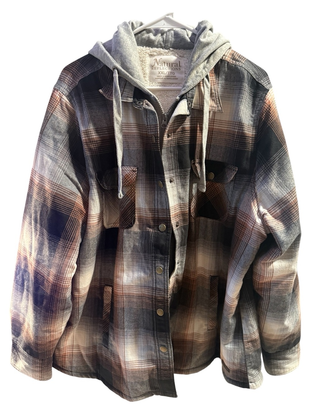 Natural Reflections Men’s Plaid Hooded Shirt Jacket - Gray & Brown